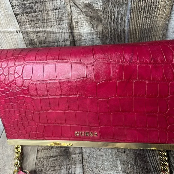 GUESS Pink Croc-Embossed Women's vegan Leather Bag - Picture 3 of 16